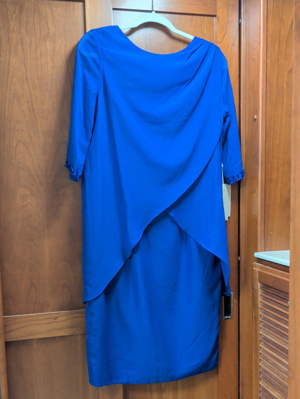 Elegantly Draped Midi Dress in Cobalt Blue